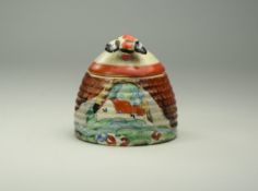 Clarice Cliff Hand Painted - Beehive Lidded Preserve Pot ' Newlyn ' Design. c.1935. 3 Inches High.