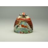 Clarice Cliff Hand Painted - Beehive Lidded Preserve Pot ' Newlyn ' Design. c.1935. 3 Inches High.