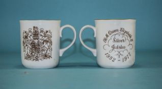 Royal Worcester Pair of 'Queen Elizabeth II Silver Jubilee' Mugs, 1952-1977.