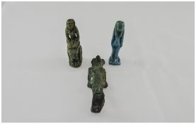 Collection Of 3 Egyptian Archaic Figures Depicting A Bronze Of The God Set 3.