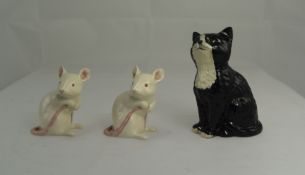 Beswick Pair of Mice In White with Pink Tails and Eyes. Model Num 4677. Designer Albert Hallam.