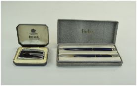 Parker Junior Fountain Pen Blue Cap And Barrel With Yellow Metal Fitments,