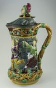 Minton - Majolica Large Lidded ( Jester ) Tower Jug, with Moulded Dancing Figures,