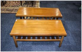 Pair Of Teak Rectangular Coffee Tables, One Marked For Myer, Slatted Magazine Shelf,