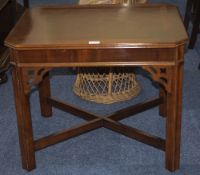 Modern Coffee Table, Square Form With Canted Corners, Square Legs With Cross Stretcher,