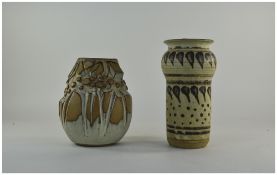 2 Studio Pottery Stone Ware Vases, One With Impress Mark,