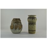 2 Studio Pottery Stone Ware Vases, One With Impress Mark,