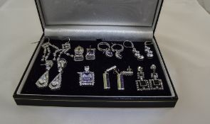 A Very Good Collection of Vintage Silver Stone Set Jewellery ( 15 ) Pieces In Total.