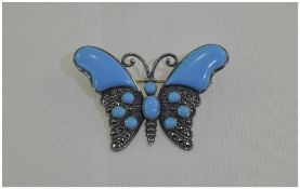 Turquoise and Marcasite Butterfly Brooch,