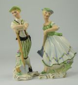 Wedgewood & Co Pair of Fine Hand Painted Figurines - The Male Gardner No 103 and Female Gardner No