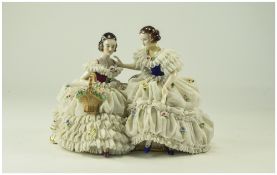 Muller and Volkstedt Dresden Hand Painted and Fine Early 20th Century Lace and Porcelain Group