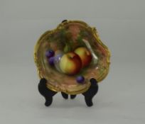 Royal Worcester - Fine Hand Painted Quality Small Shaped Dish ' Fallen Fruits ' Apples and Berries