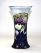 Moorcroft - Signed Tall Trumpet Shaped Vase. c.1920, Plums / Wisteria Pattern.