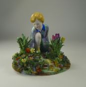 Crown Staffordshire Porcelain Figure Girl Picking Flowers In A Garden AF