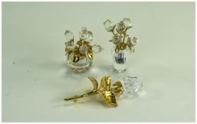 Swarovski Crystal and Gold Flowers / Roses ' Memories ' Collection, 1/ Flower Vase, Roses, Gold.