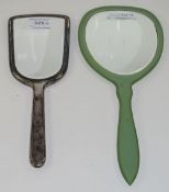 2 Ladies Art Deco Dressing Table Hand Mirrors One White Metal Marked WMF, Engine Turned Back,