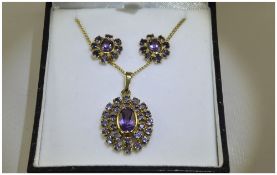 Amethyst and Iolite Pendant and Earrings,