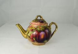 Royal Worcester Very Fine Hand Painted - Small Teapot ' Fallen Fruits ' Stillife,