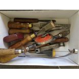 Small Quantity Of Tools To Include 19thC Chisels And Later, Fret Saw, Hand Drill, Etc.