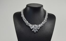 Diamonique CZ and Silver Statement Necklace, an incorporated pendant centre of oval, round, pear,
