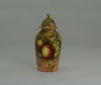 Royal Worcester Fine Hand Painted - Miniature Lidded Six Sided Vase ' Fallen Fruits ' Stillife,