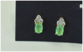 Colombian Emerald and Diamond Stud Earrings,