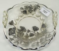 Venetian Glass Silver Overlaid Sweet Dish, Floral Art Nouveau Design. Diameter 7 Inches.