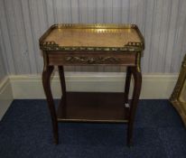 Mid 20thC Mahogany French Style Side Table Marble Top With Brass Gallery Above A Frieze Drawer,