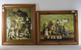 Two Framed Prints Depicting Teddy Bears Approx 23.