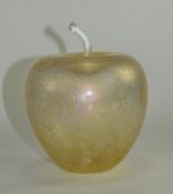 Peach Glass Opalescent Apple. Unmarked and 6 inches in height.