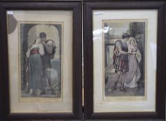 Pair of Lord Leighton Prints "Whispers of Love" "Wedded" 23 x 13" Both Mounted With Oak Frames