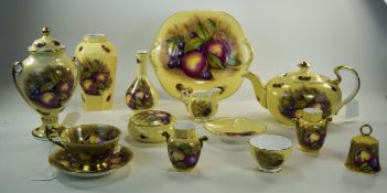 Aynsley Collection of Signed Pieces ( 14 ) In Total. ' Fallen Fruits ' Design, Signed D. Jones.