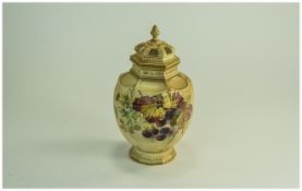 Royal Worcester Hand Painted Blush Ivory Pot - Pouri Complete with Inner Lid ' Berries and Spiders