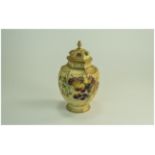 Royal Worcester Hand Painted Blush Ivory Pot - Pouri Complete with Inner Lid ' Berries and Spiders