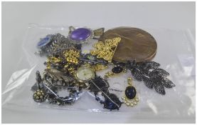 Mixed Of Of Costume Jewellery And Oddments, Comprising Brooches, Earrings, Chains,