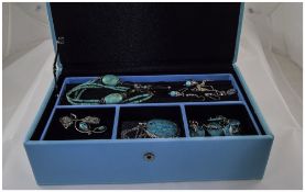 Collection of Matrix, Fused and Reconstituted Turquoise Jewellery, set in silver,