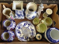 Mixed Collection Of Pottery Comprising 2 Blue And White Cabinet Plates,