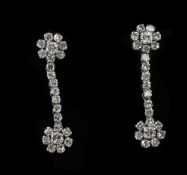 18ct White Gold Diamond Drop Earrings Set With Round Modern Brilliant Cut Diamonds,