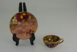 Royal Worcester Superb Hand Painted - Miniature Cup and Saucer ' Fallen Fruits ' Stillife, Peaches,