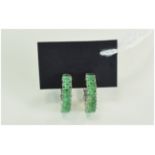 Emerald Hoop Earrings, each earring being a band of horizontally set, marquise cut emeralds,