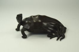 Zen Japanese - Fine Stylised Bronze Figure of a Minogame Turtle. c.1900, with Flame Seaweed Tail. 3.