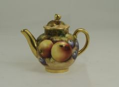 Royal Worcester Fine Hand Painted Miniature Teapot ' Fallen Fruits ' Stillife,