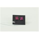 Ruby Square Stud Earrings, 2cts of rubies of good colour, closely set in squares,