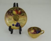 Royal Worcester Fine Hand Painted Miniature Cup and Saucer ' Fallen Fruits ' Stillife, Apples,