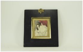 19thC Portrait Miniature On A Vellum Depicting A Young Maiden With Long Hair And Lace Dress,