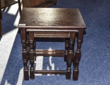 Oak Nest Of 2 Tables, Rectangular Tops On Turned Ballister Supports, 16 x 12 Inch Top,