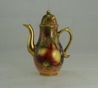 Royal Worcester Fine Hand Painted - Small / Miniature Coffee Pot ' Fallen Fruits ' Stillife, Pears,