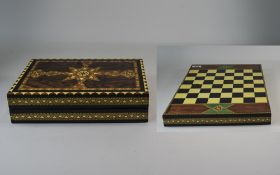 High Gloss Folding Chess Board Each End With Sliding Top Compartments Containing Boxwood And Ebony