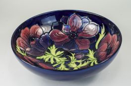 Walter Moorcroft Large Tube lined Footed Bowl ' Clematis ' Design on Blue Ground. c.1990's. 3.