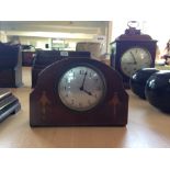 Edwardian Mahogany Cased Mantle Clock, Silvered Dial With Arabic Numerals.